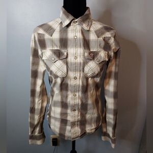Hollister Size Small Men's Gray/Green Plaid Button Up